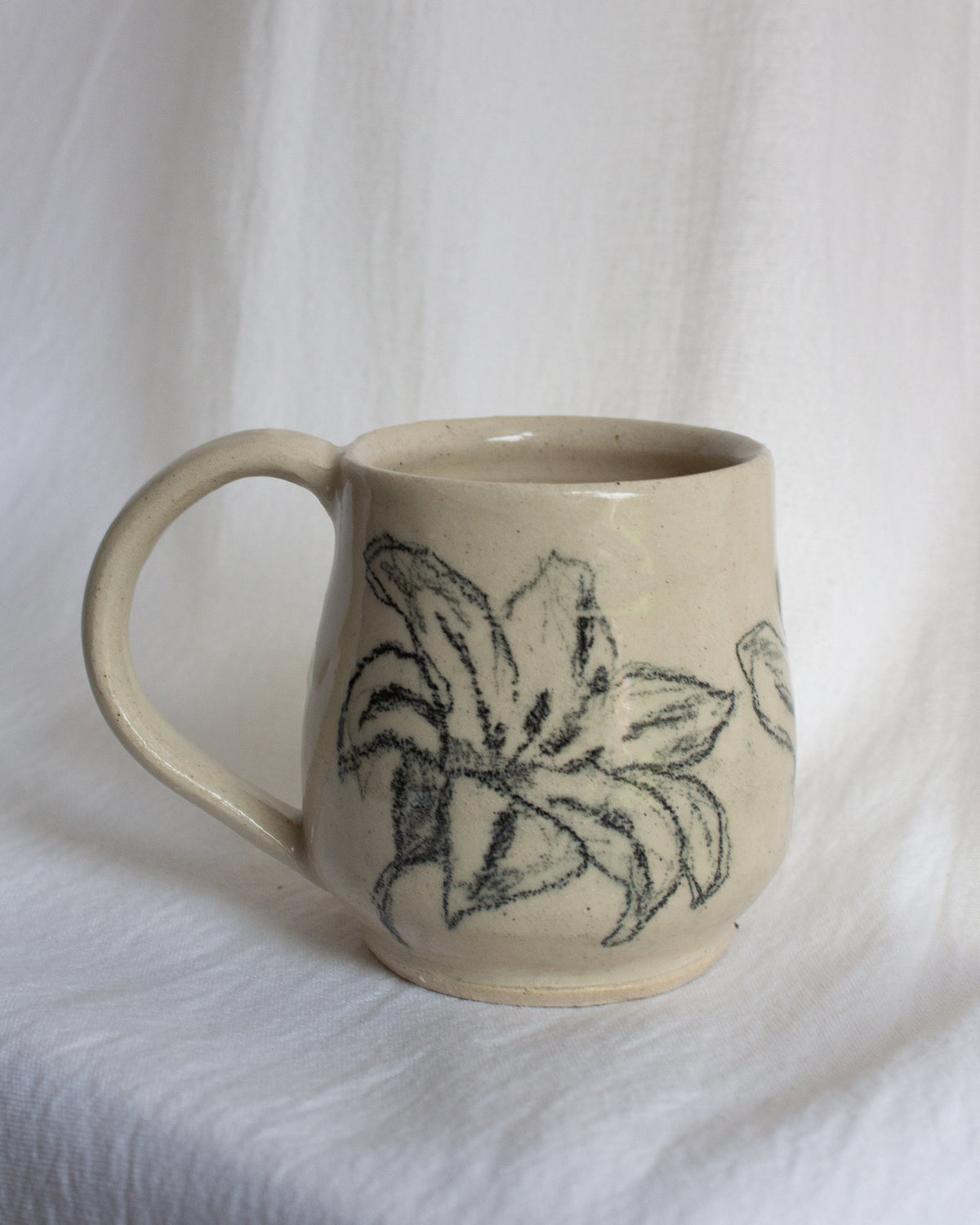 Hand Drawn Black and White Lily Mug No. 18