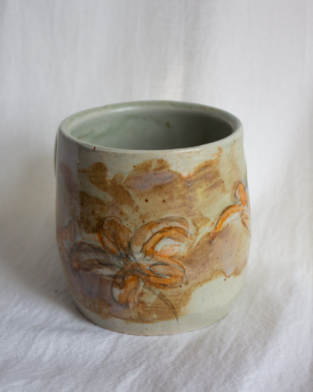 Hand Painted Turquoise and Orange Lily Mug No. 5
