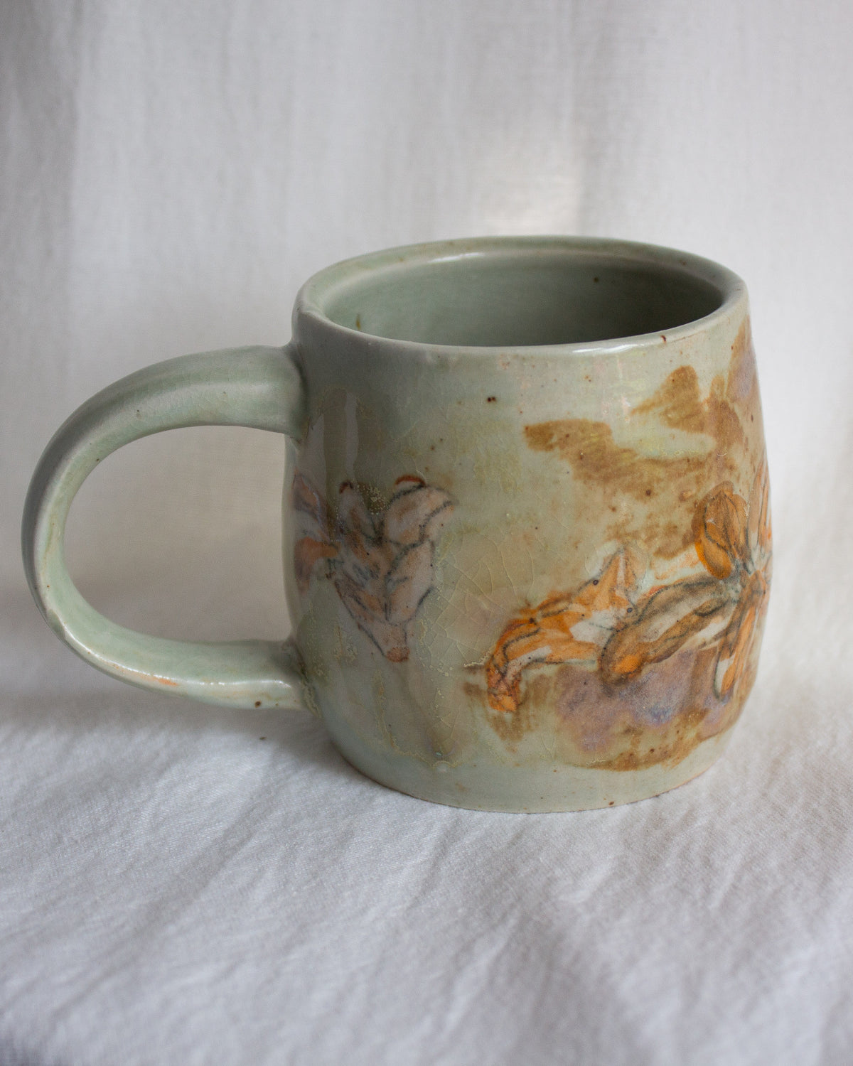Hand Painted Turquoise and Orange Lily Mug No. 5