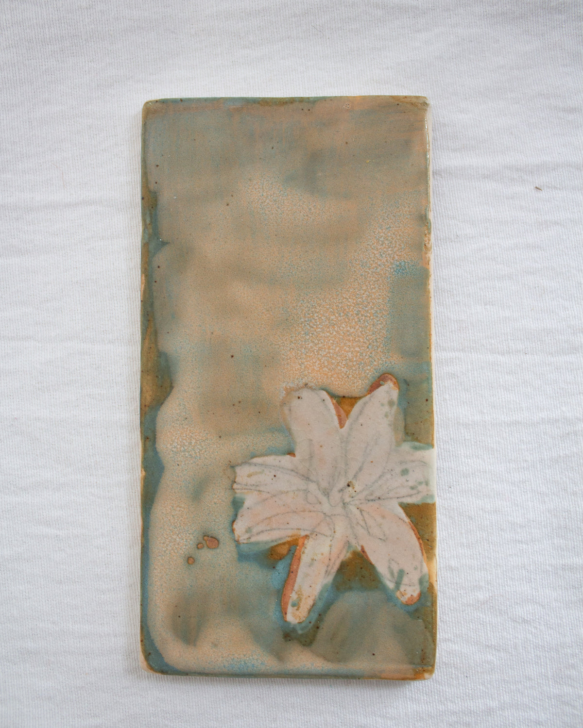 Orange and Blue Lily 3 inch by 6 inch Ceramic Test Tile N0. 64