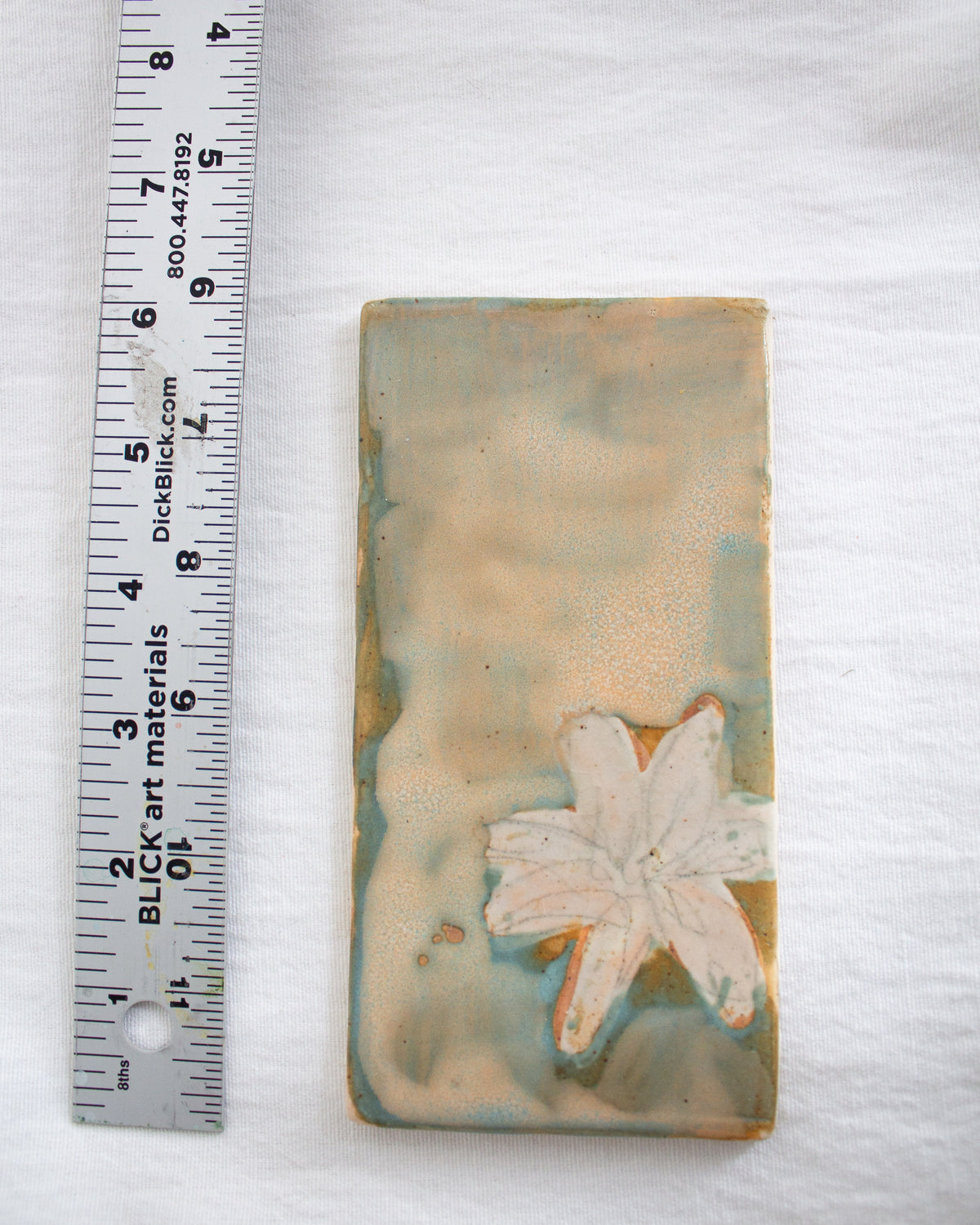 Orange and Blue Lily 3 inch by 6 inch Ceramic Test Tile N0. 64