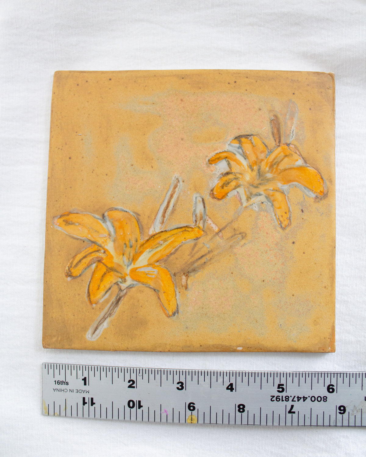 Orange Matte Daylily 6 inch Ceramic Tile No. 51