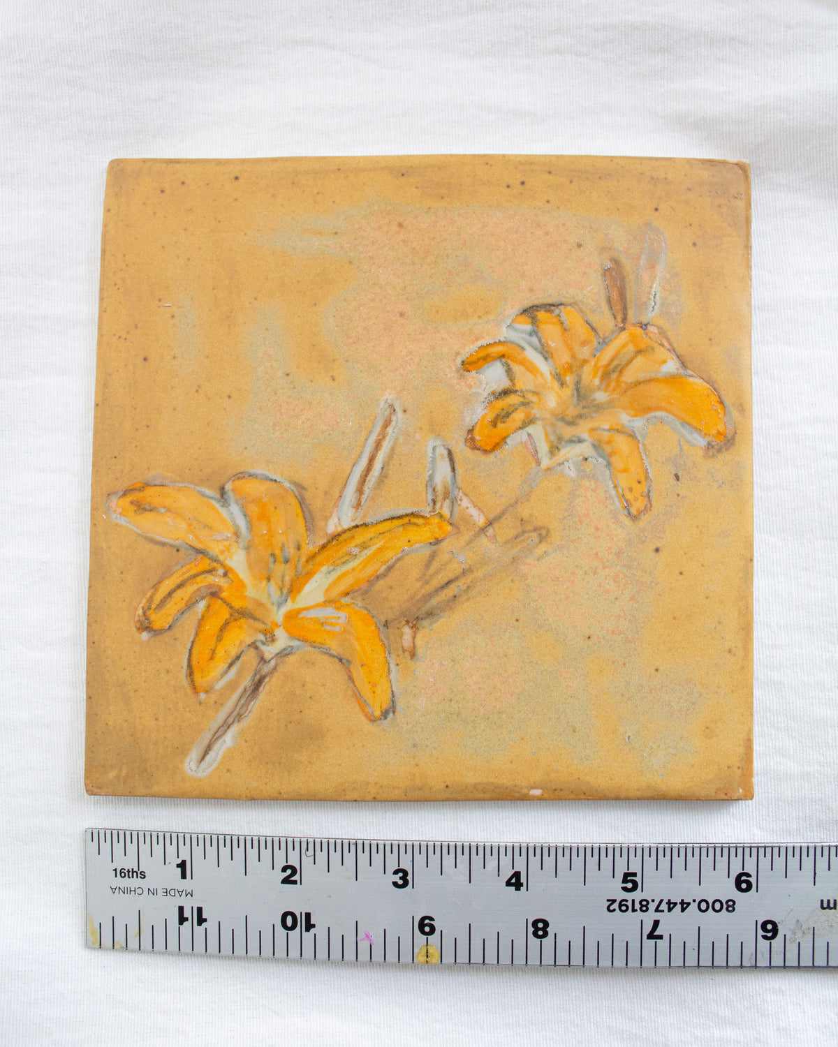 Orange Matte Daylily 6 inch Ceramic Tile No. 51