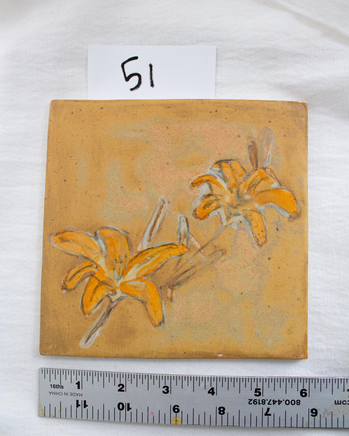 Orange Matte Daylily 6 inch Ceramic Tile No. 51