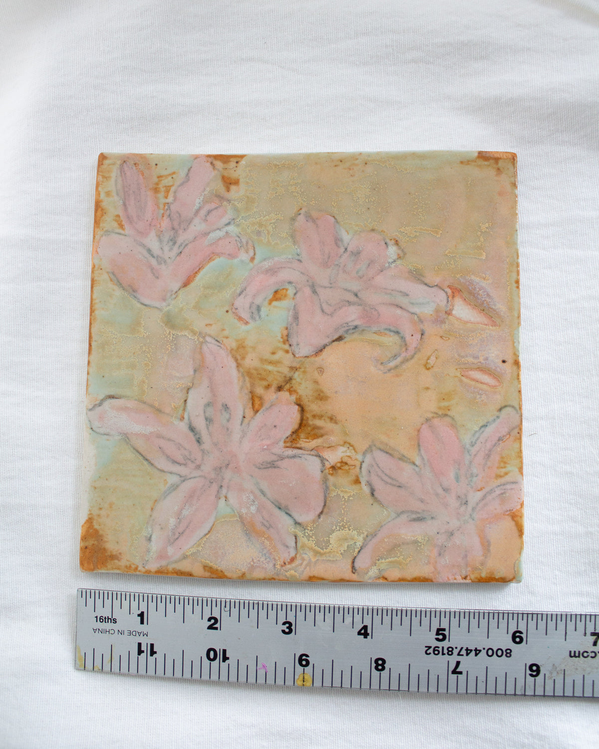 Orange and Pink Lily Ceramic 6 inch Tile No. 50