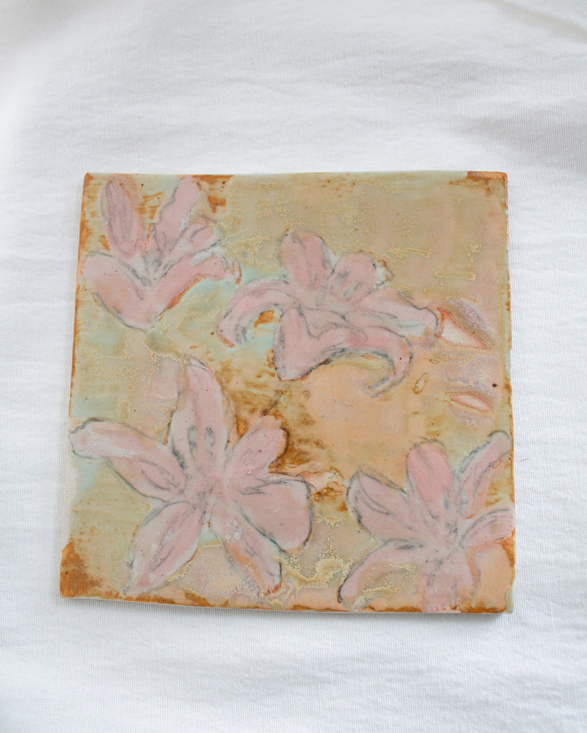 Orange and Pink Lily Ceramic 6 inch Tile No. 50
