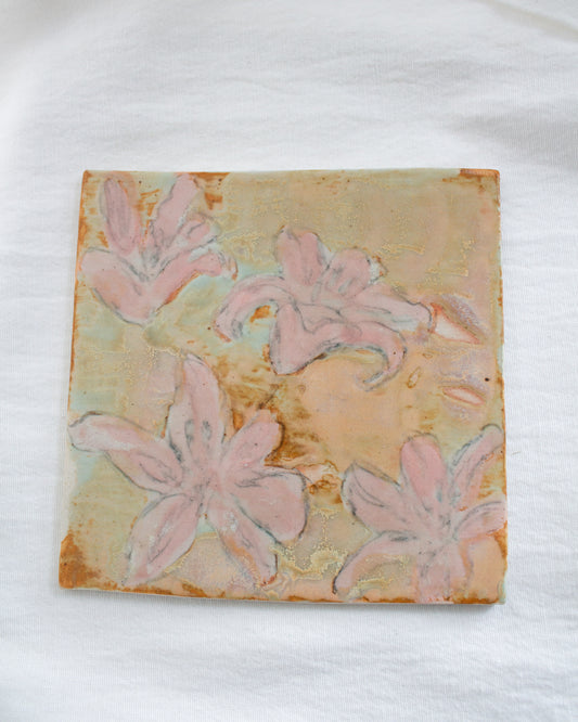 Orange and Pink Lily Ceramic 6 inch Tile No. 50