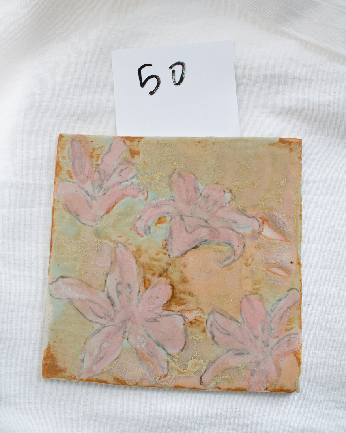 Orange and Pink Lily Ceramic 6 inch Tile No. 50