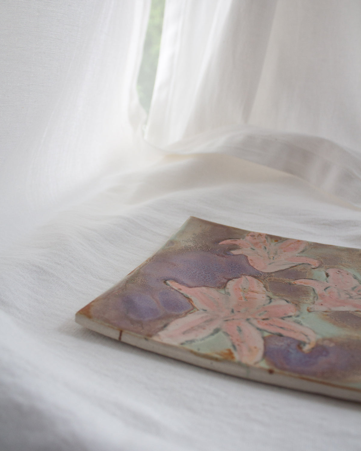 Pink Lily and Purple 6 inch Ceramic Tile No. 49