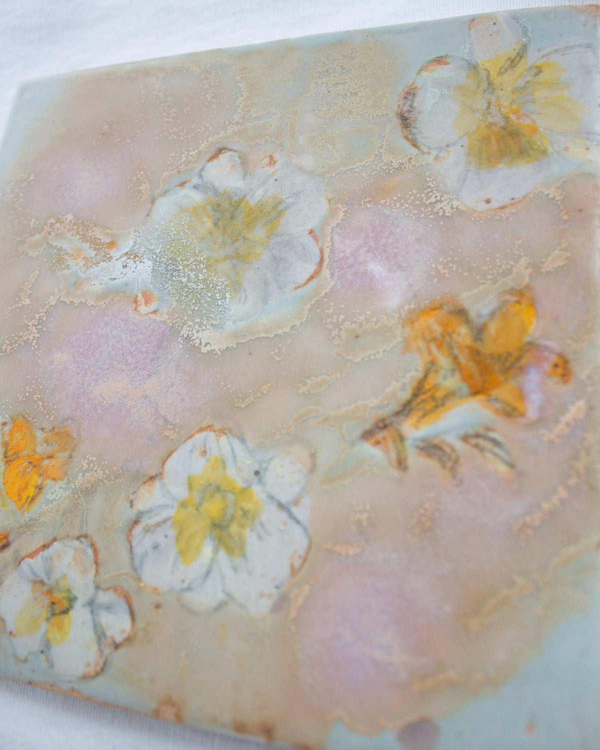 Bright Orange and Teal Floral 6 inch Ceramic Tile No. 48