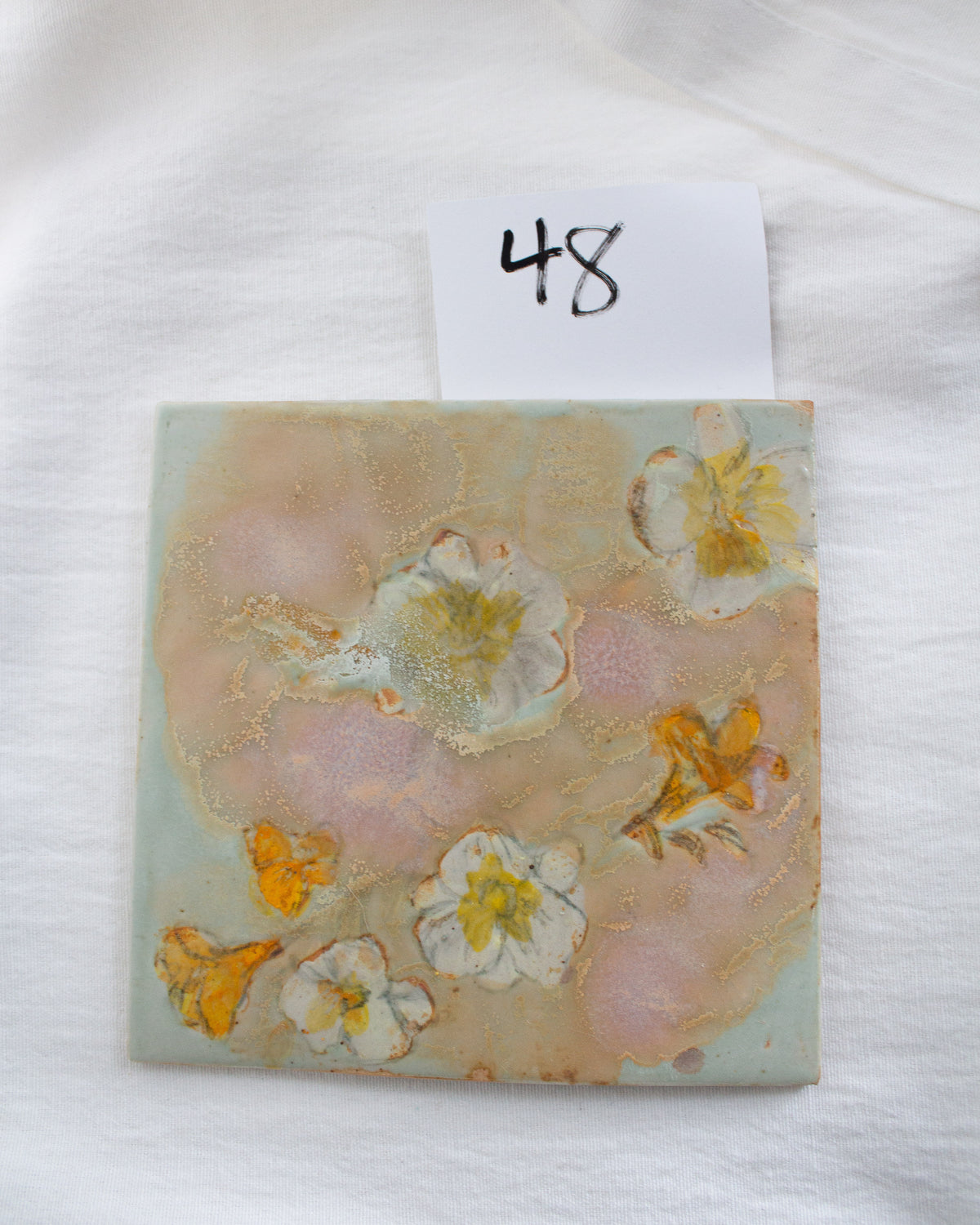 Bright Orange and Teal Floral 6 inch Ceramic Tile No. 48
