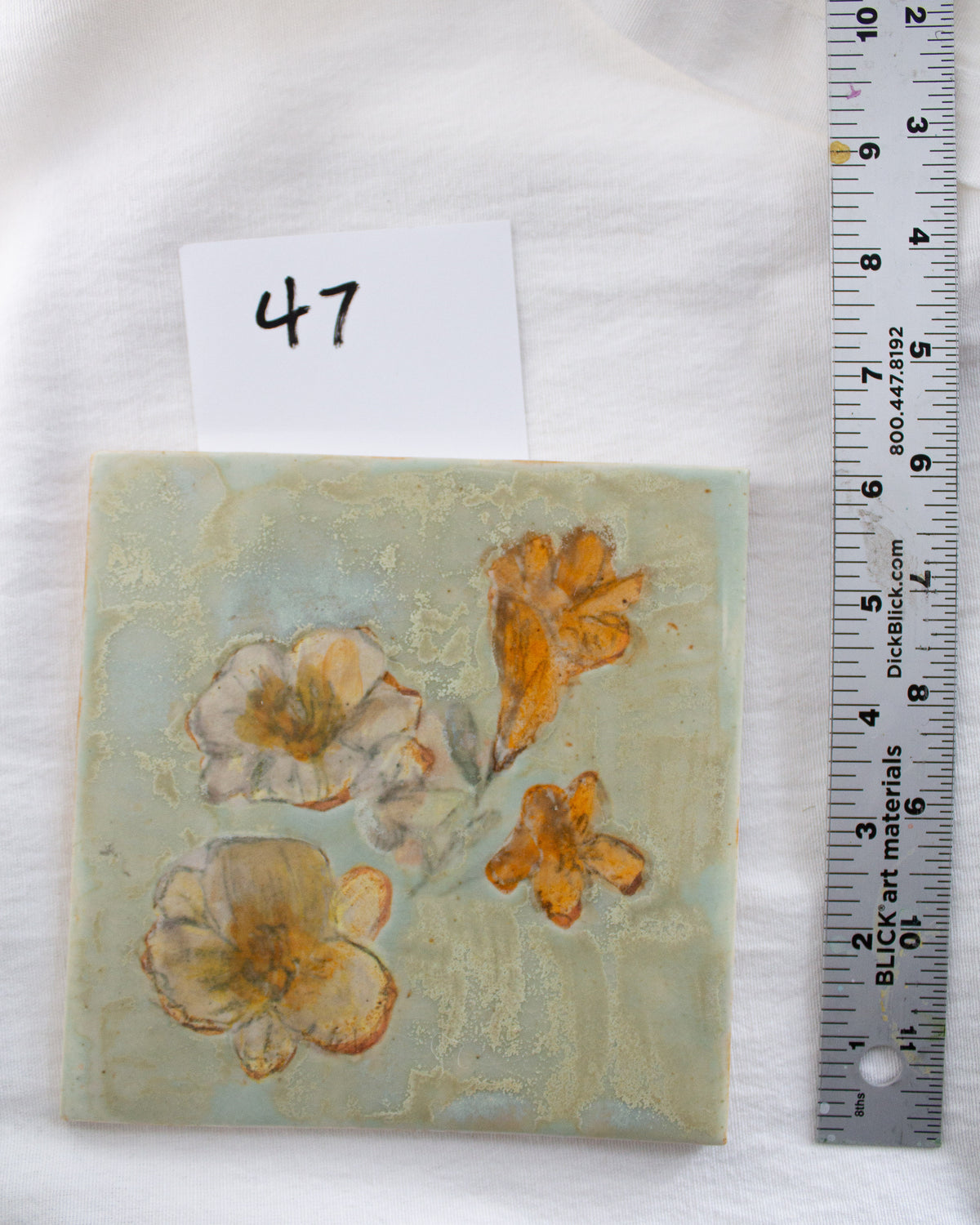 Teal and Orange Floral 6 inch Ceramic Tile No. 47