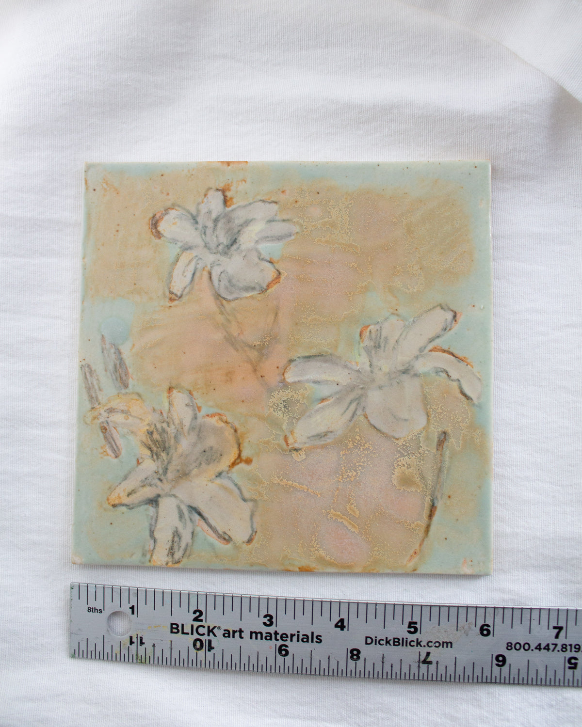 Turquiose and Orange Ceramic Tile No. 44