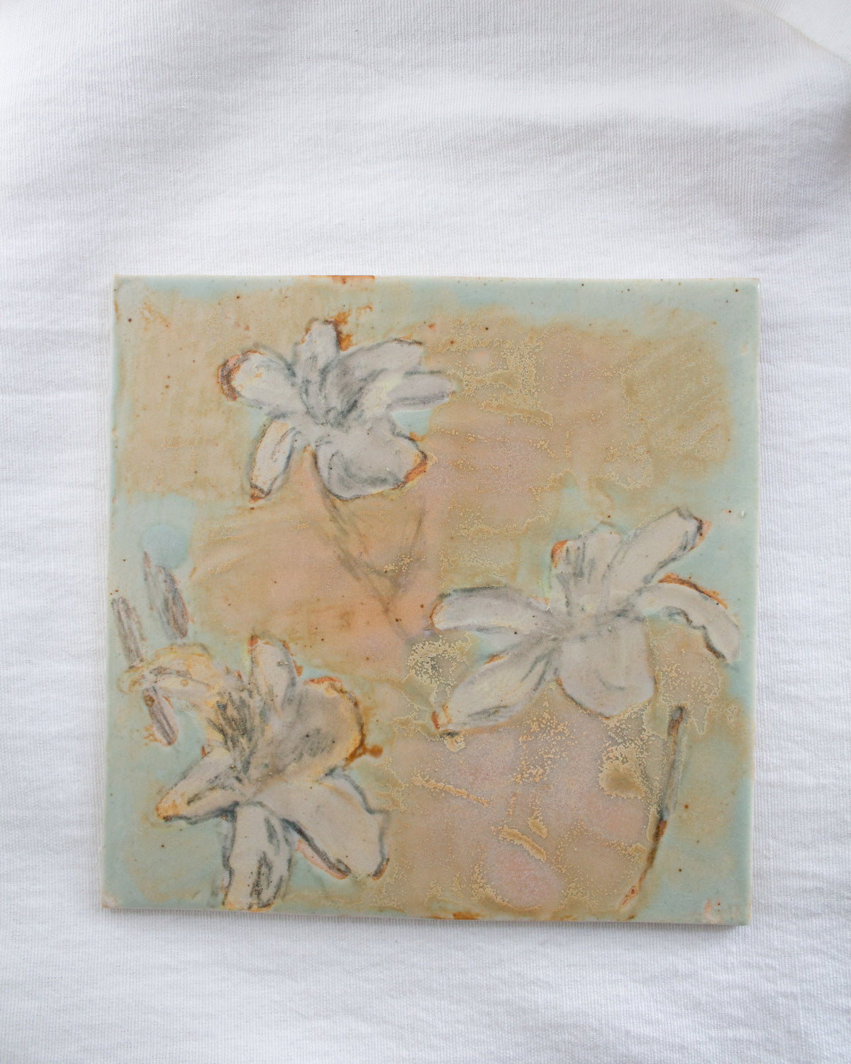 Turquiose and Orange Ceramic Tile No. 44