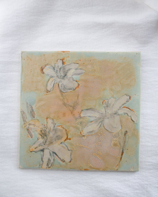 Turquiose and Orange Ceramic Tile No. 44