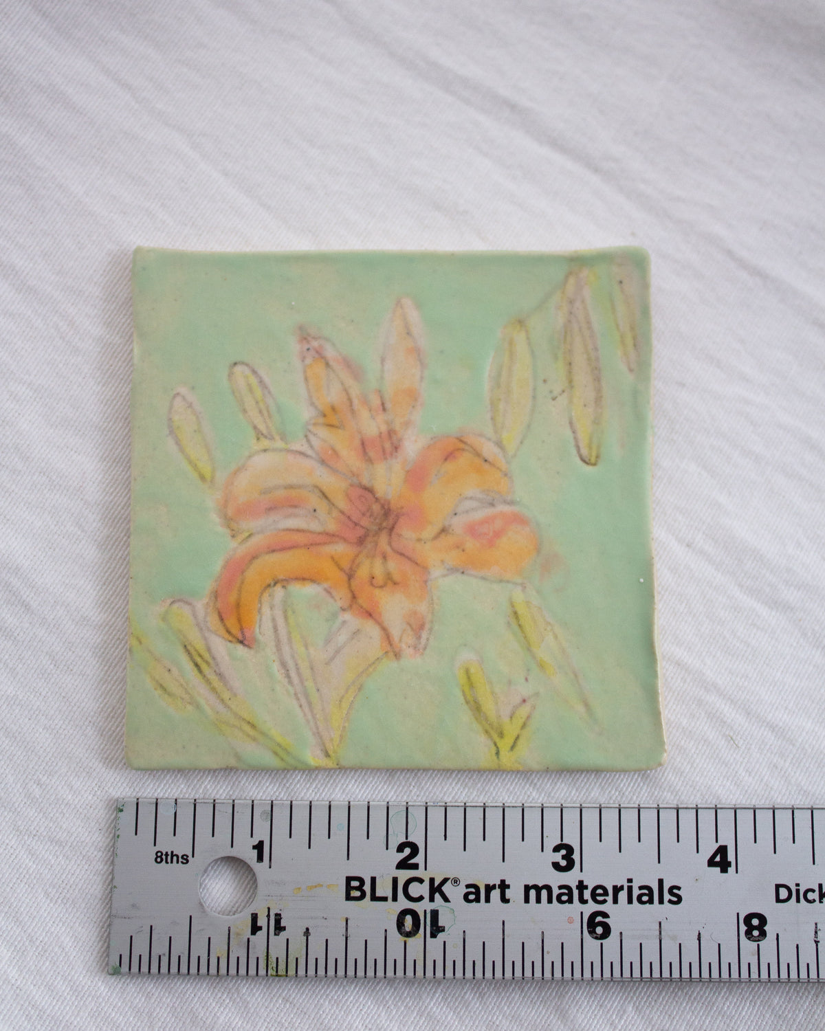 Mint Green Daylily 3.5 inch Ceramic Tile No. 40