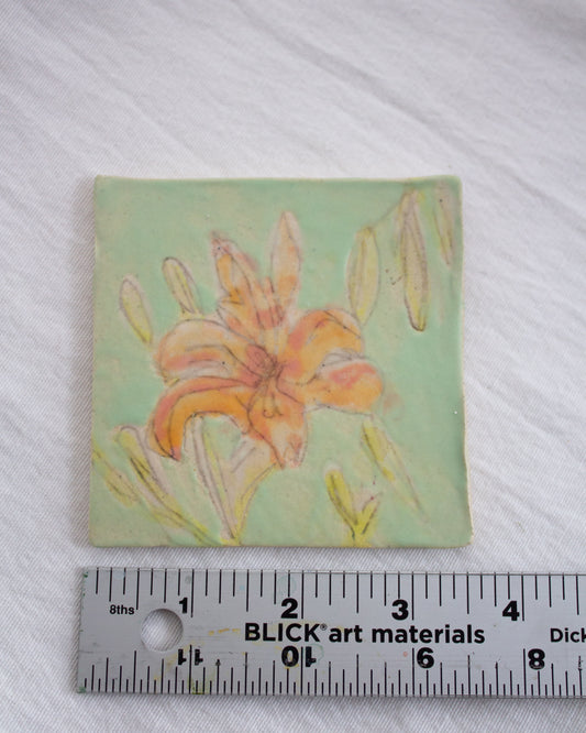 Mint Green Daylily 3.5 inch Ceramic Tile No. 40