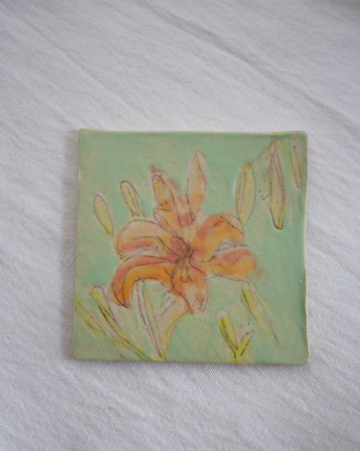 Mint Green Daylily 3.5 inch Ceramic Tile No. 40