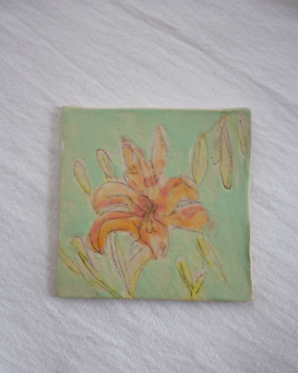 Mint Green Daylily 3.5 inch Ceramic Tile No. 40