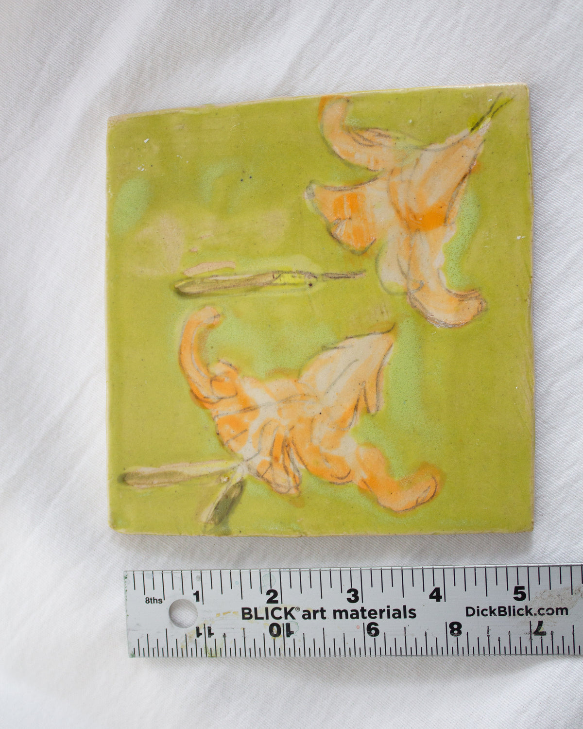 Bright Green Daylily 5 inch Ceramic Tile No. 38