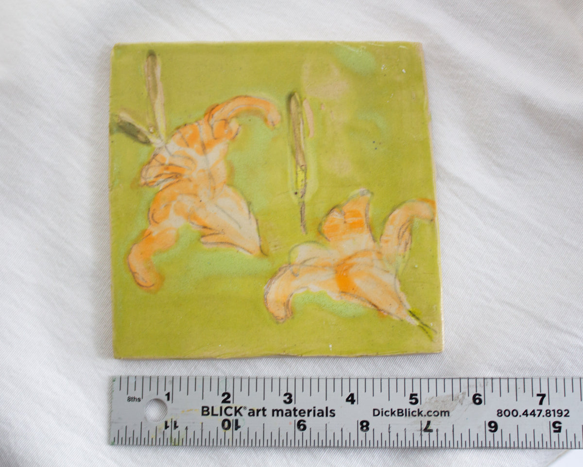 Bright Green Daylily 5 inch Ceramic Tile No. 38