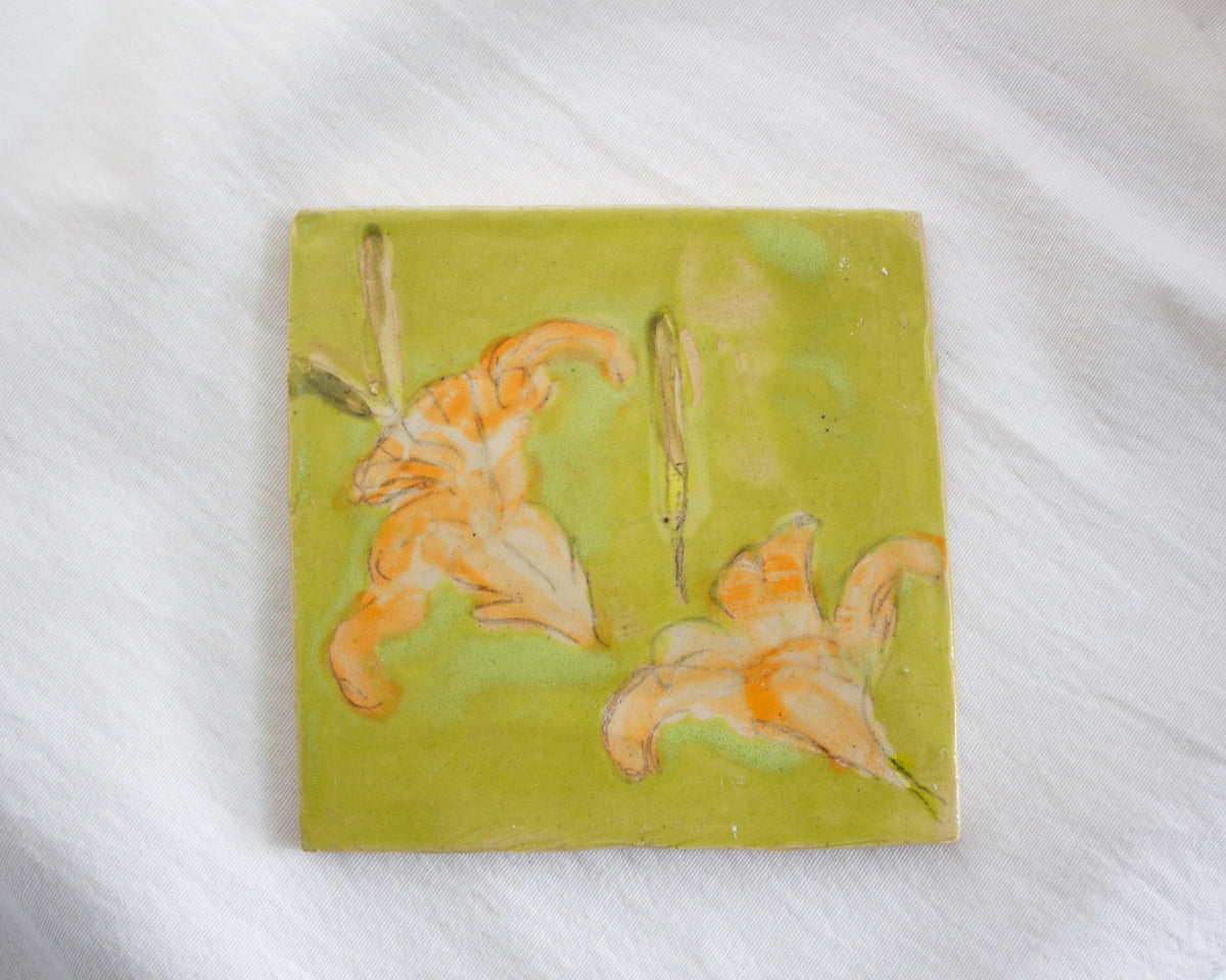 Bright Green Daylily 5 inch Ceramic Tile No. 38