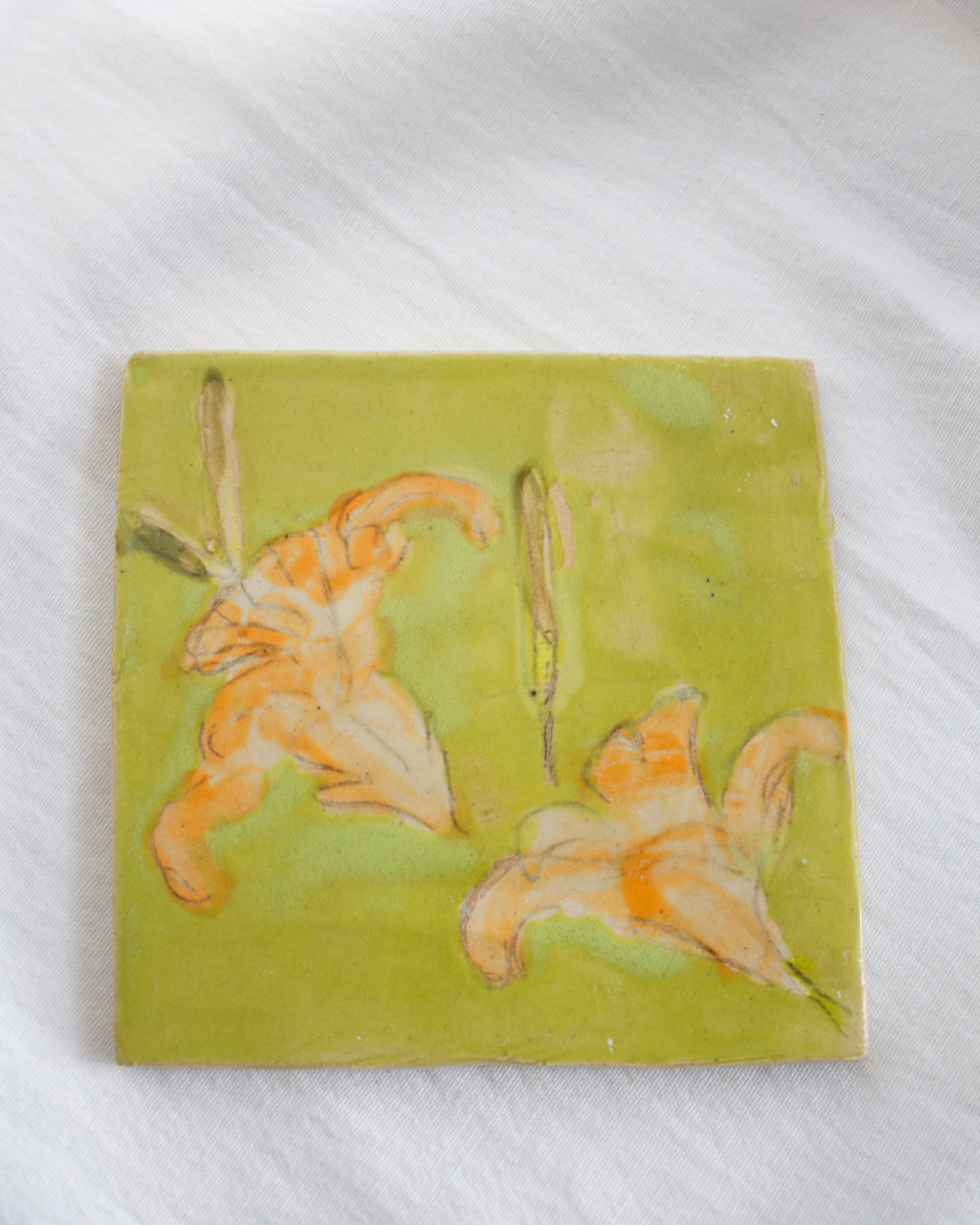 Bright Green Daylily 5 inch Ceramic Tile No. 38
