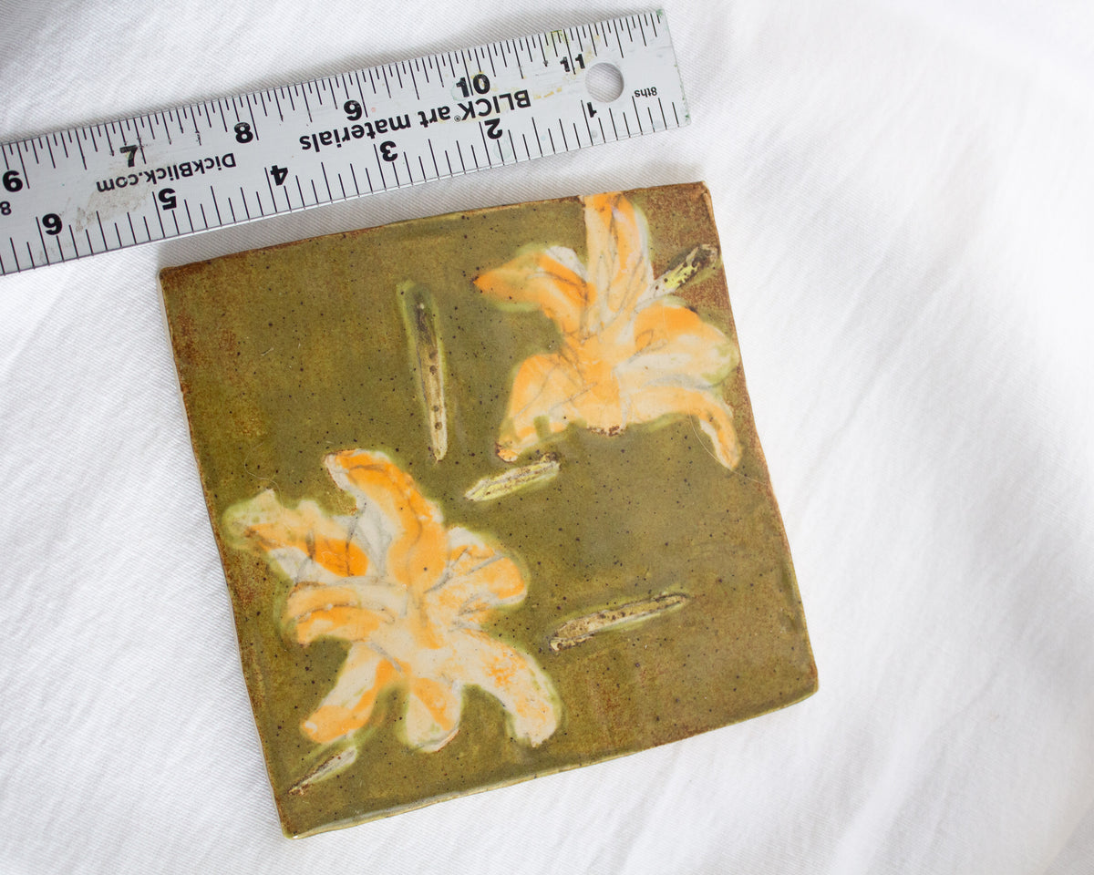 Olive Daylily 5 inch Ceramic Tile No. 37