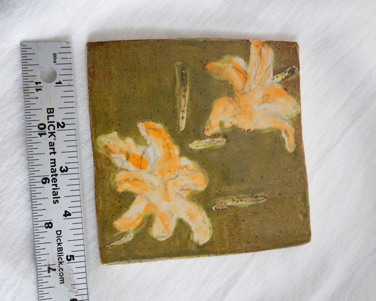 Olive Daylily 5 inch Ceramic Tile No. 37