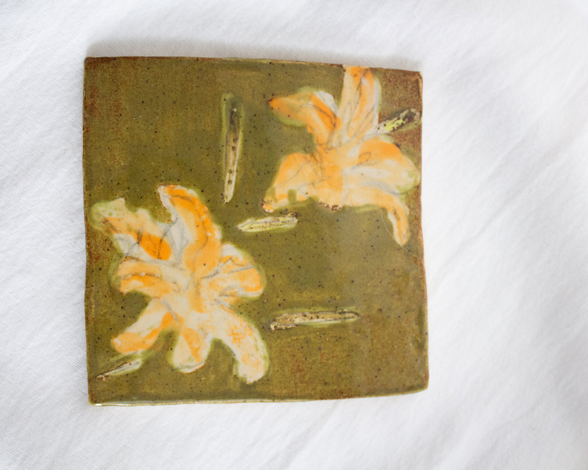 Olive Daylily 5 inch Ceramic Tile No. 37