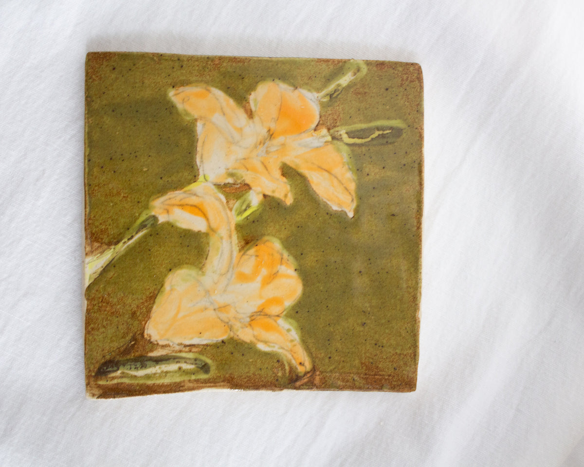 Olive Daylily 5 inch Ceramic Tile No. 36