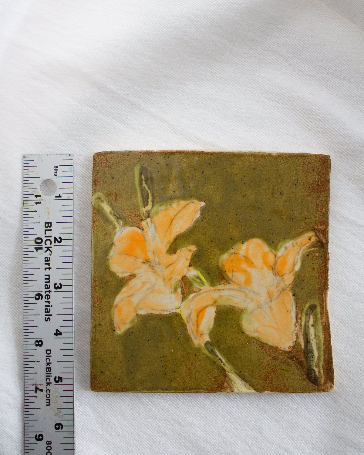 Olive Daylily 5 inch Ceramic Tile No. 36
