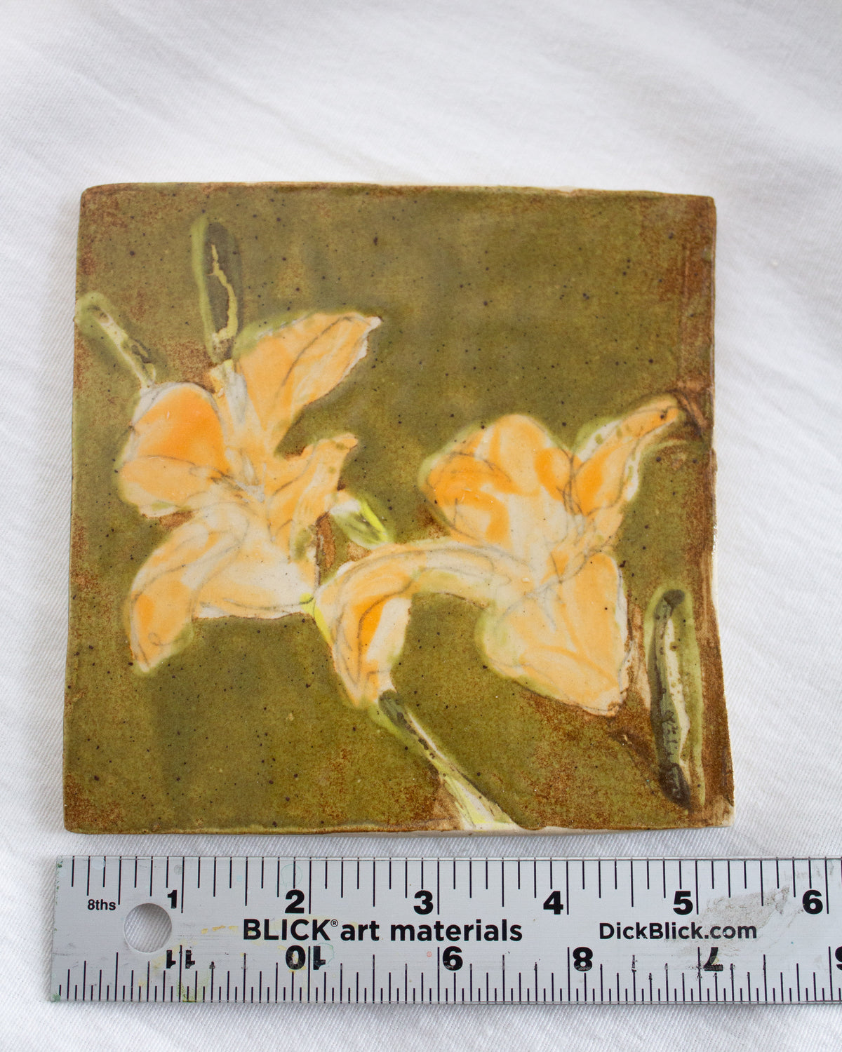Olive Daylily 5 inch Ceramic Tile No. 36