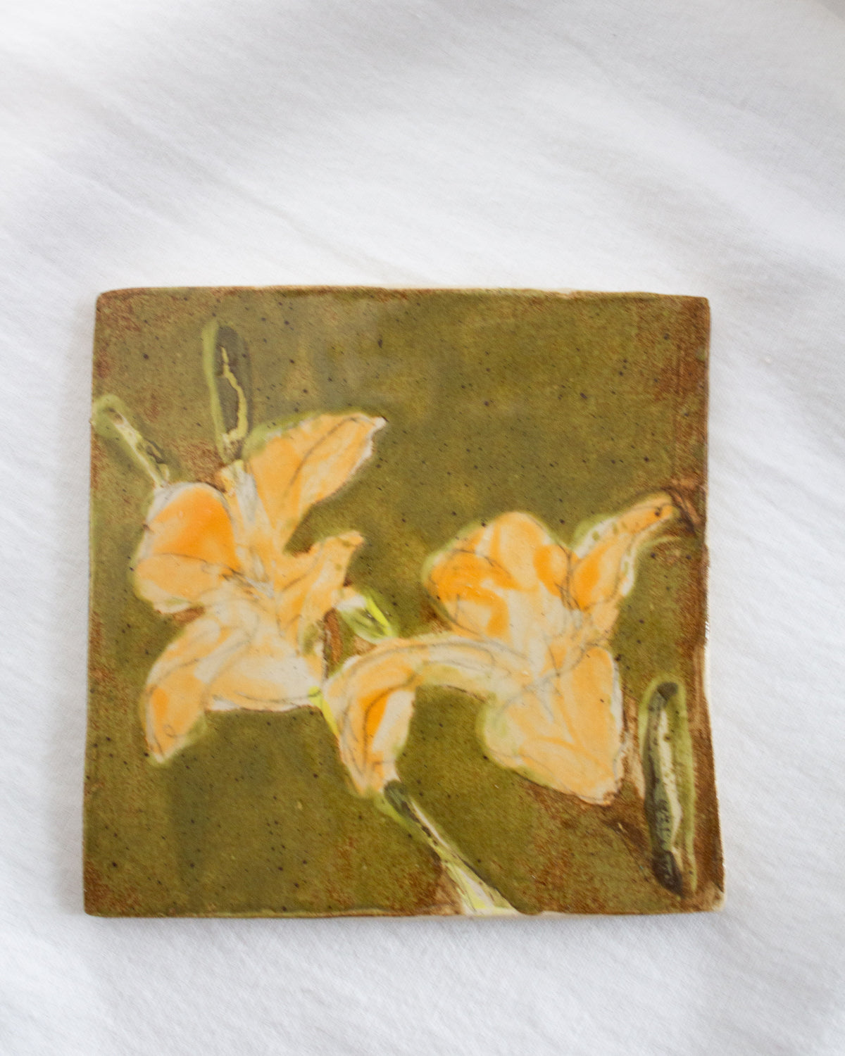Olive Daylily 5 inch Ceramic Tile No. 36