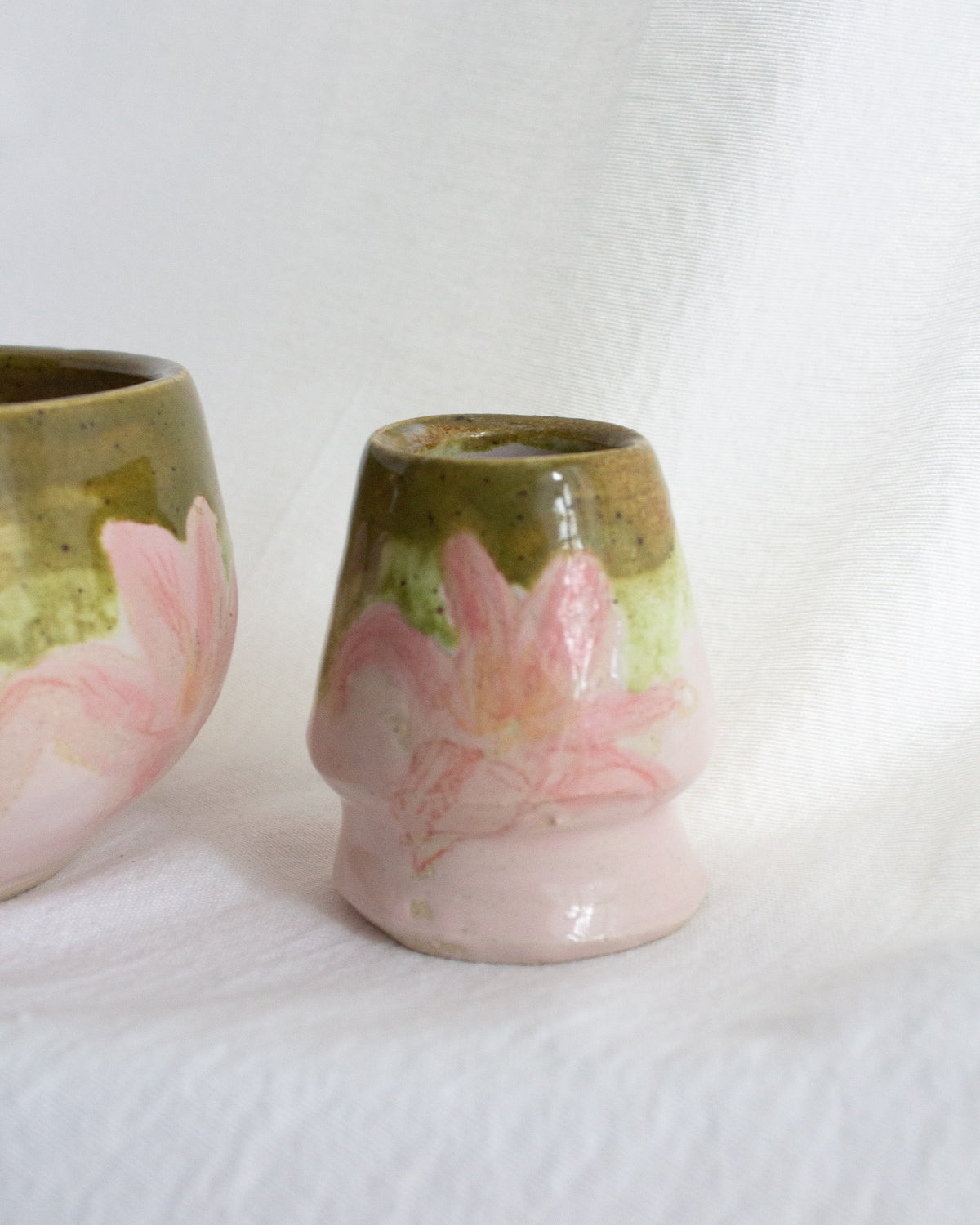 Hand Painted Olive and Pink Matcha Set No. 66