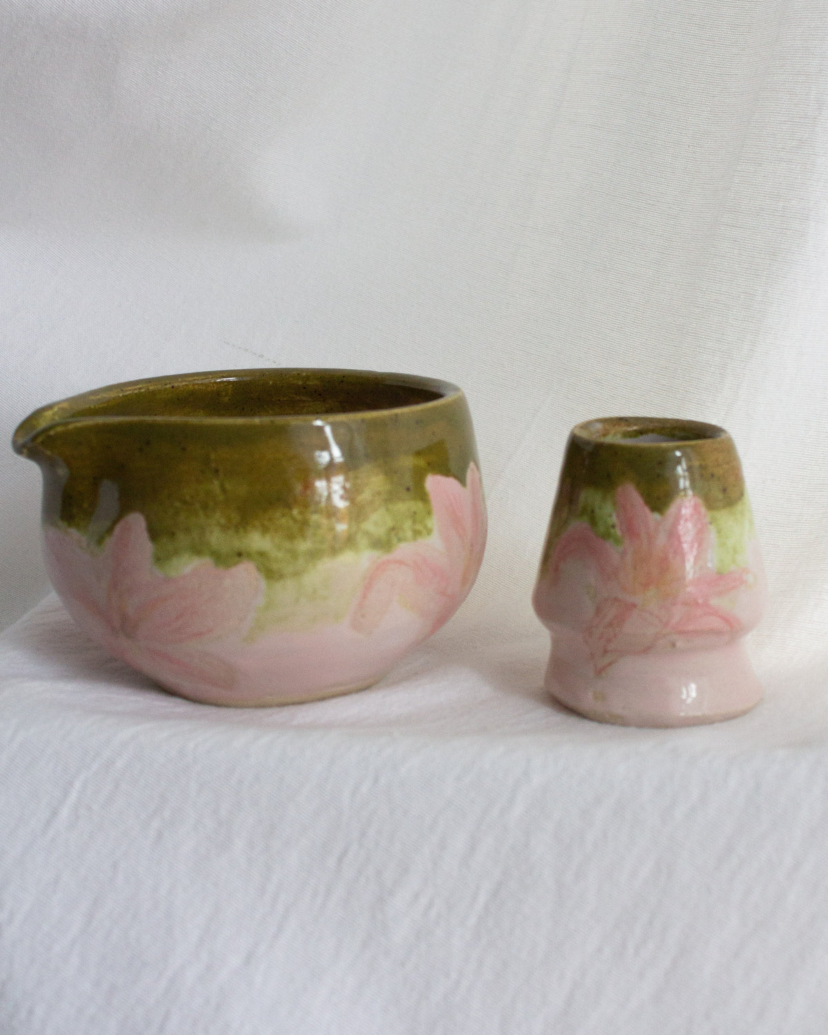 Hand Painted Olive and Pink Matcha Set No. 66