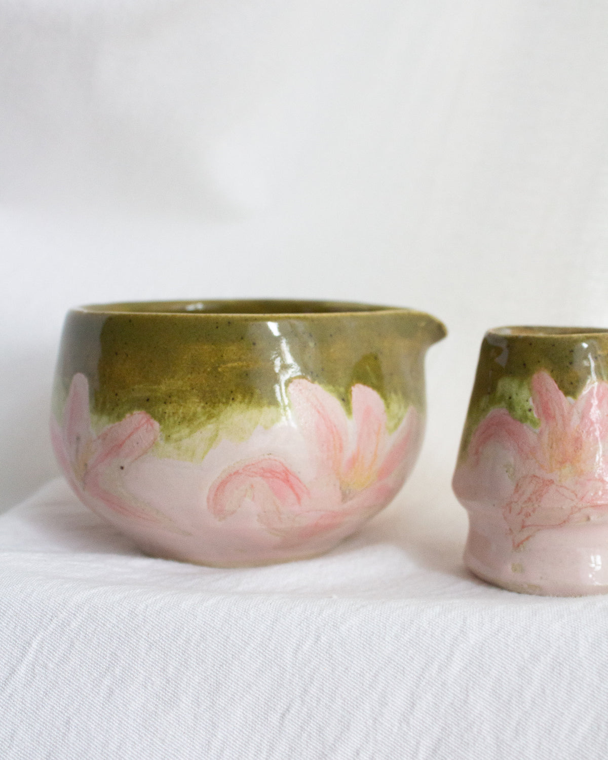 Hand Painted Olive and Pink Matcha Set No. 66