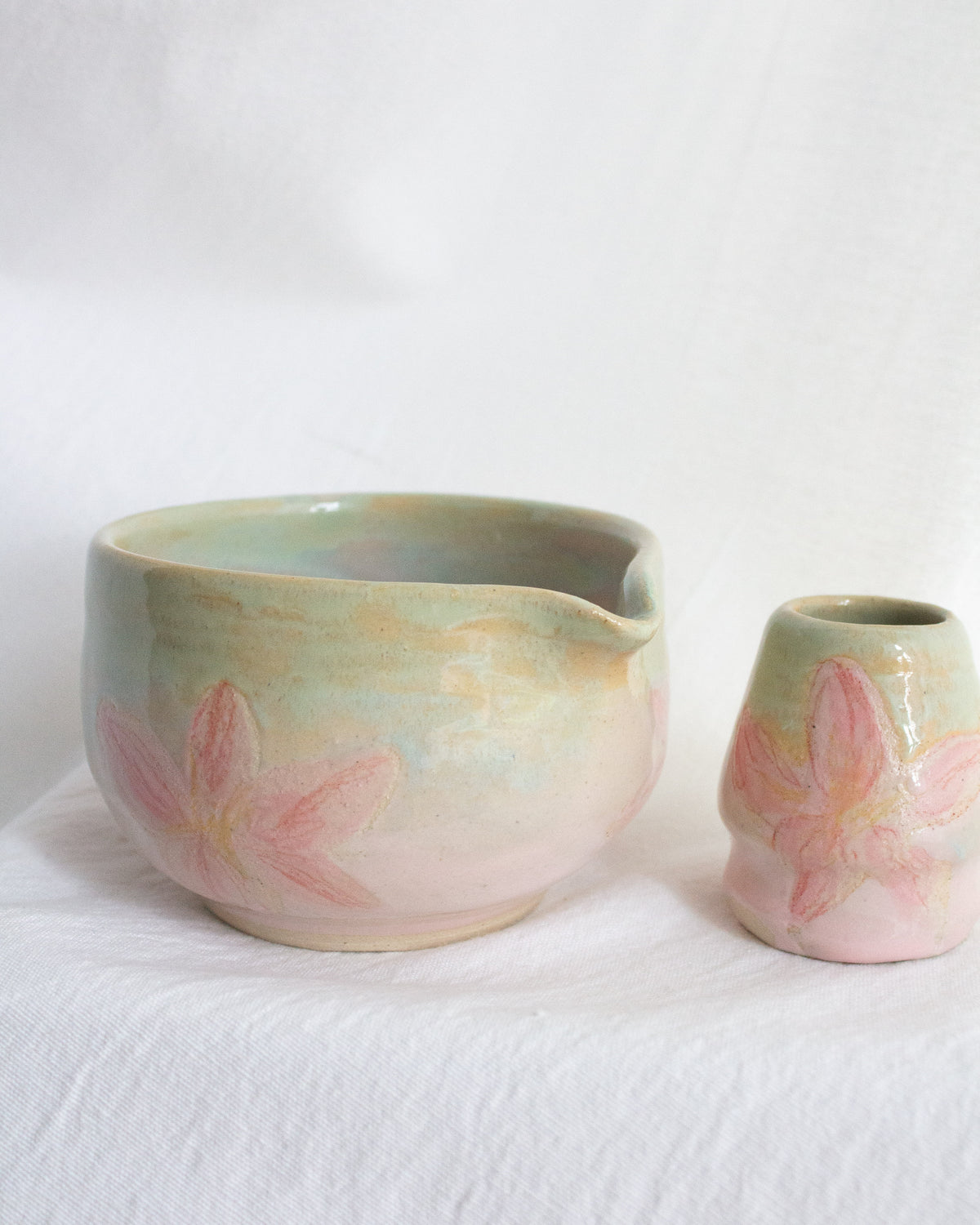 Hand Painted Pink and Teal Matcha Set No. 65