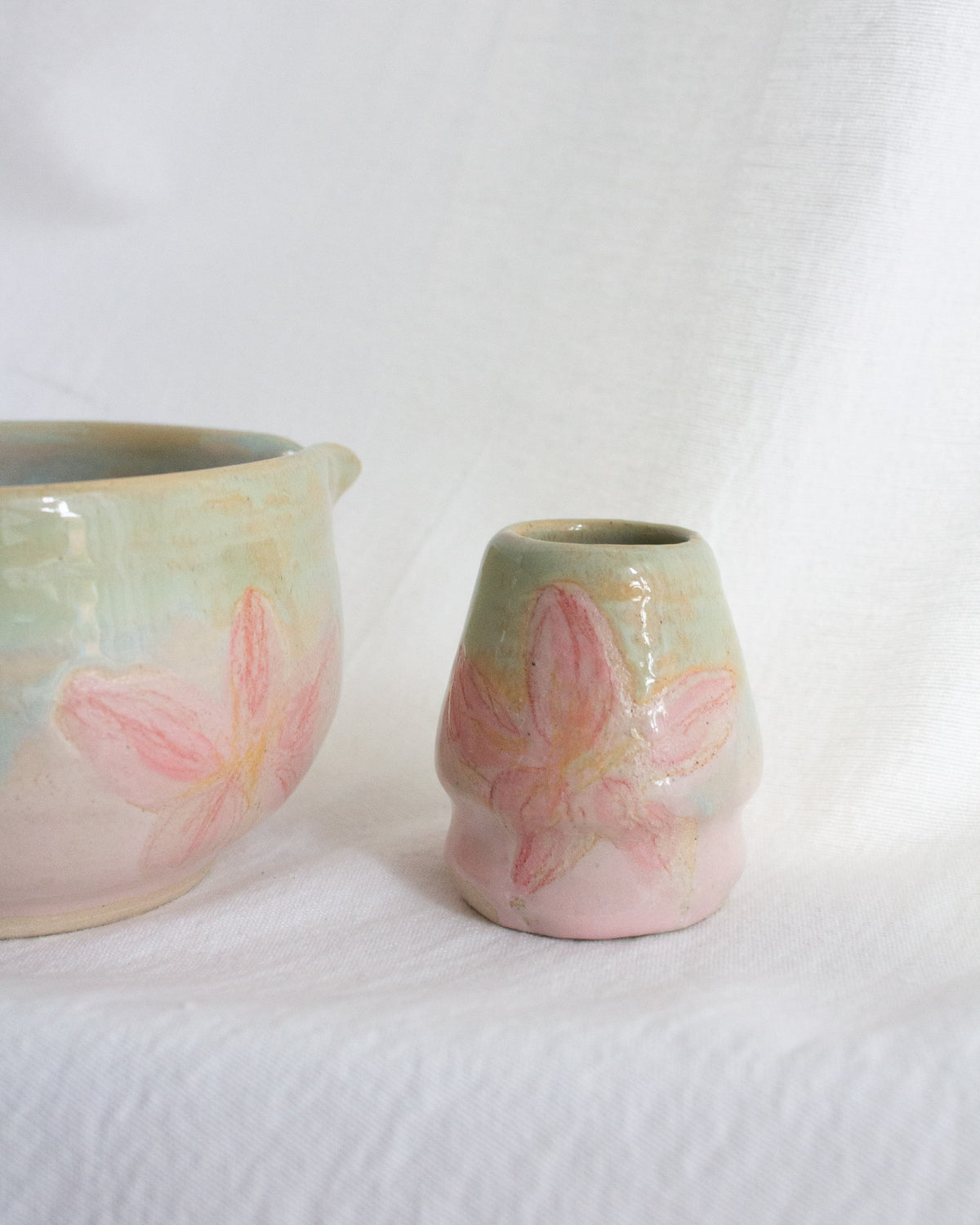 Hand Painted Pink and Teal Matcha Set No. 65