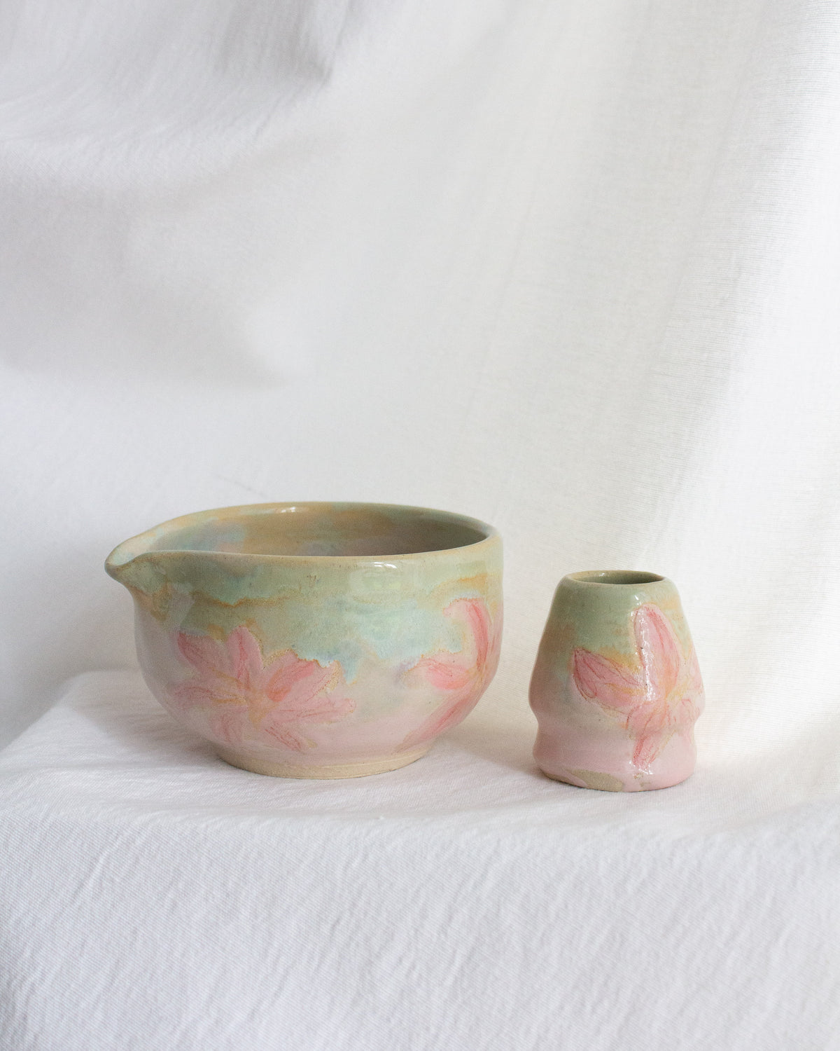 Hand Painted Pink and Teal Matcha Set No. 65