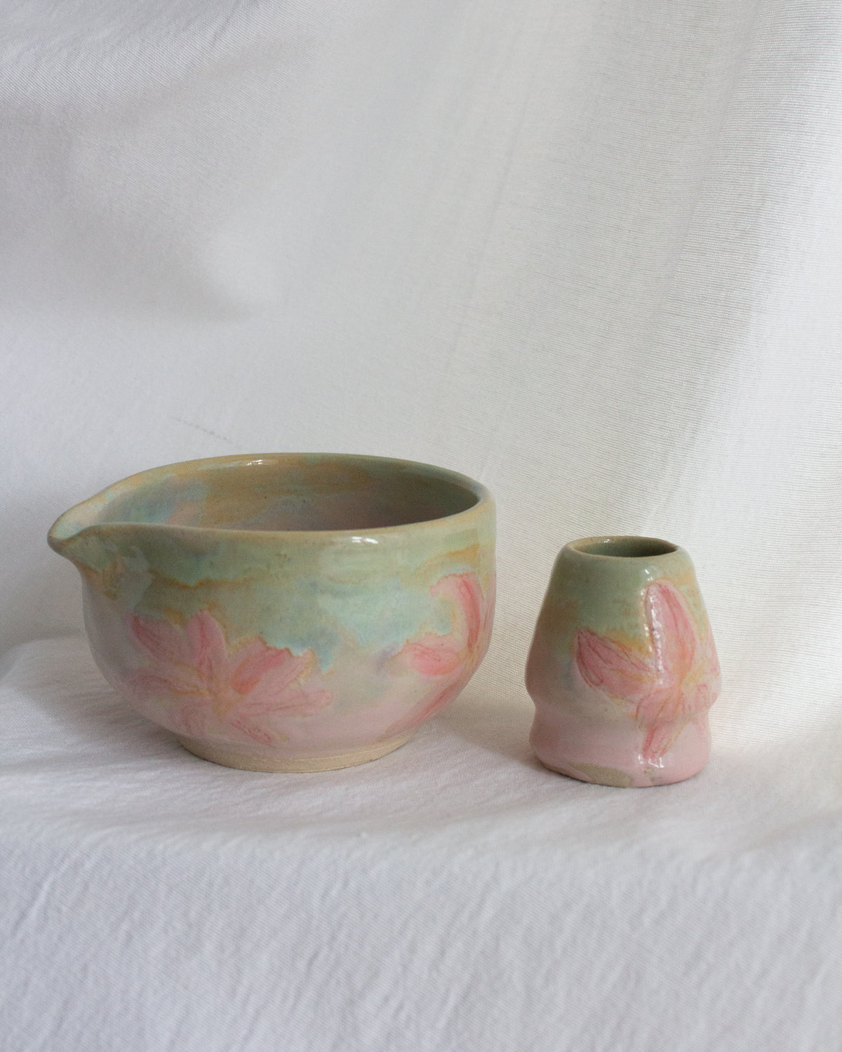 Hand Painted Pink and Teal Matcha Set No. 65