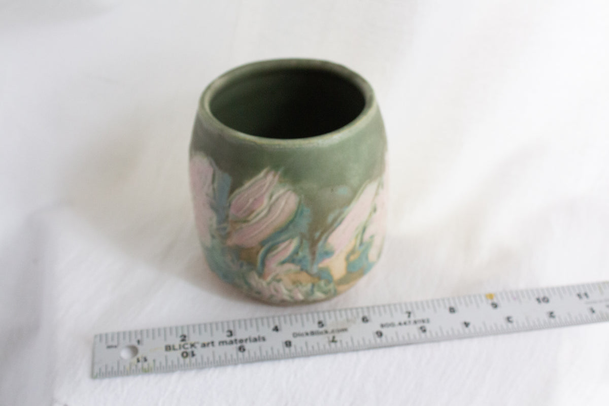 Small Pink and Green Carved Lily Vase No. 61