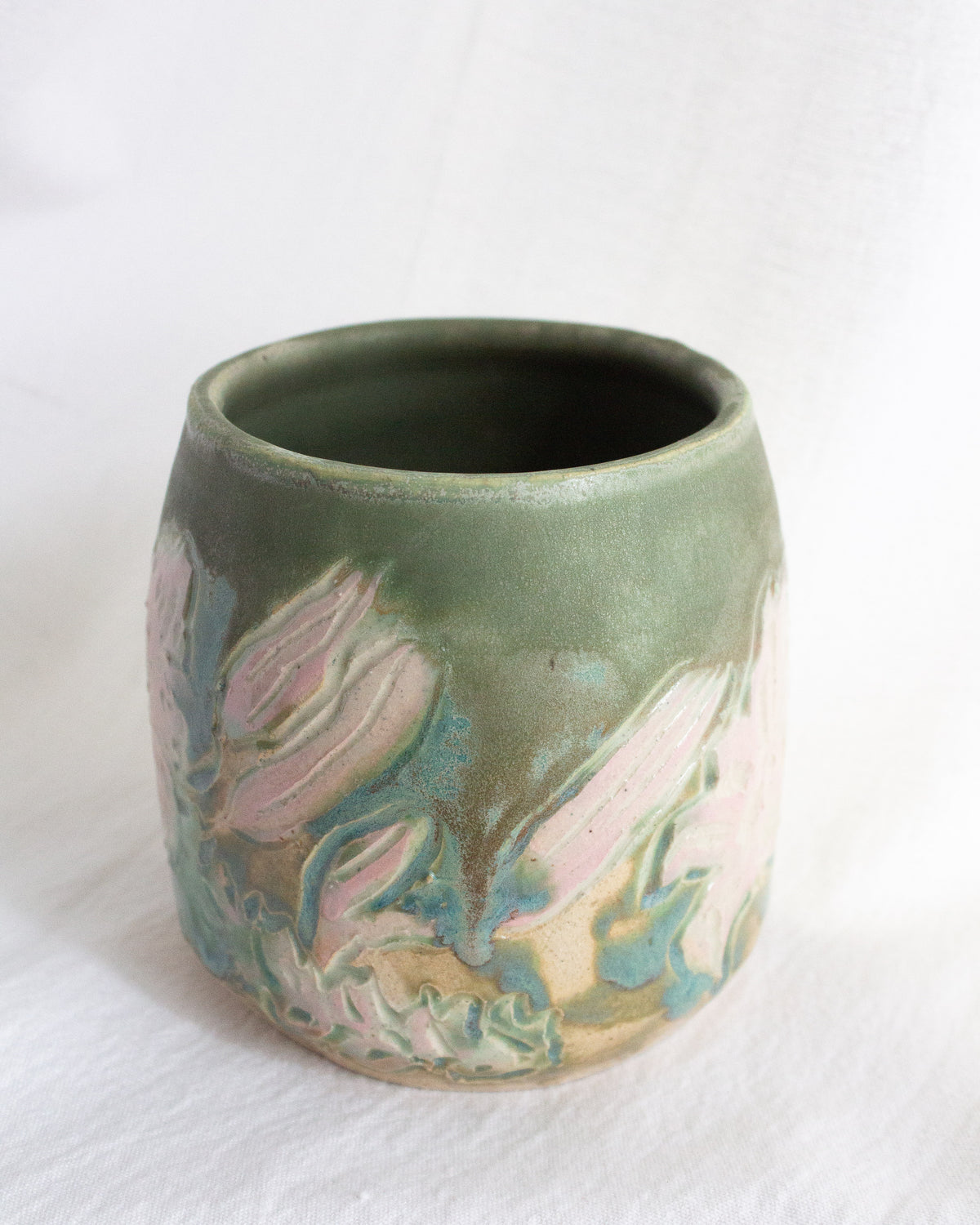 Small Pink and Green Carved Lily Vase No. 61