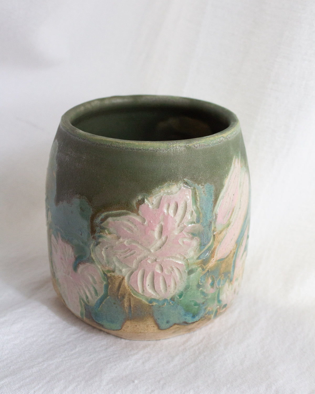 Small Pink and Green Carved Lily Vase No. 61