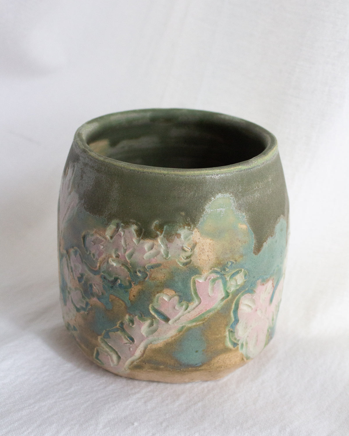 Small Pink and Green Carved Lily Vase No. 61