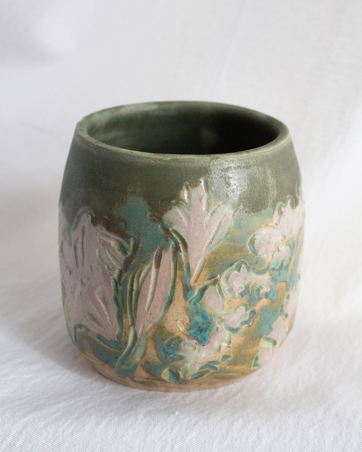 Small Pink and Green Carved Lily Vase No. 61