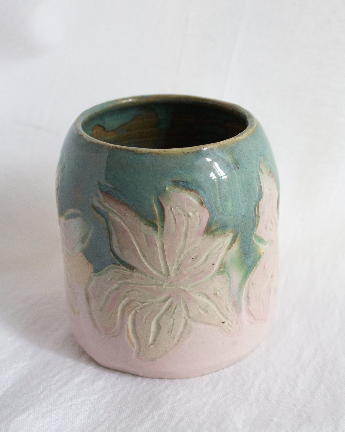 SMALL Turquiose and Pink Carved Lily Cup No. 58