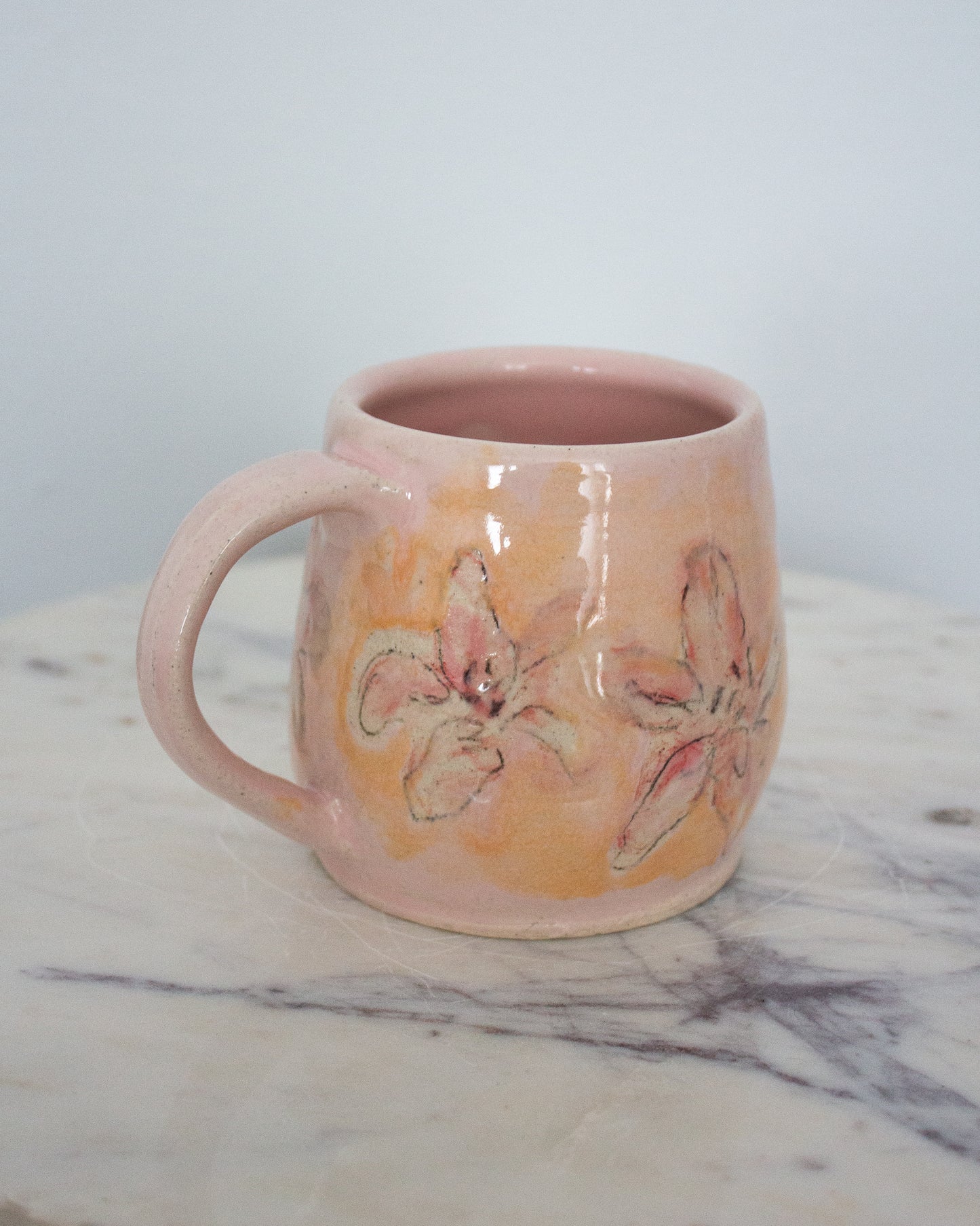 Baby Pink and Orange Handpainted Mug No. 9