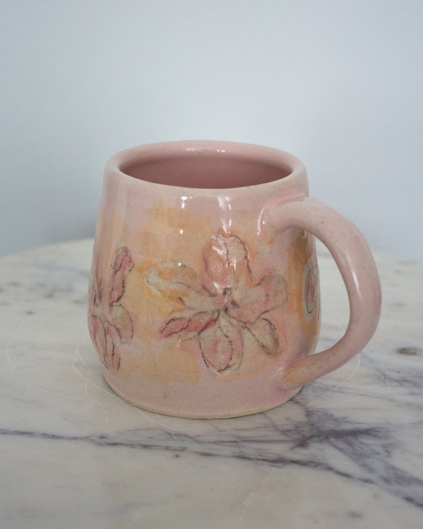 Baby Pink and Orange Handpainted Mug No. 9