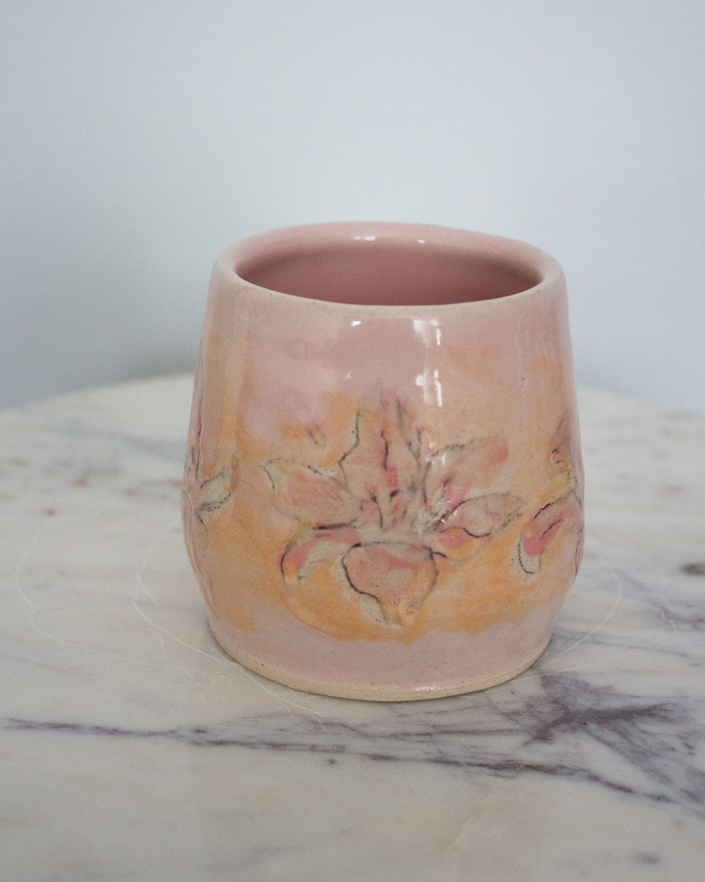 Baby Pink and Orange Handpainted Mug No. 9